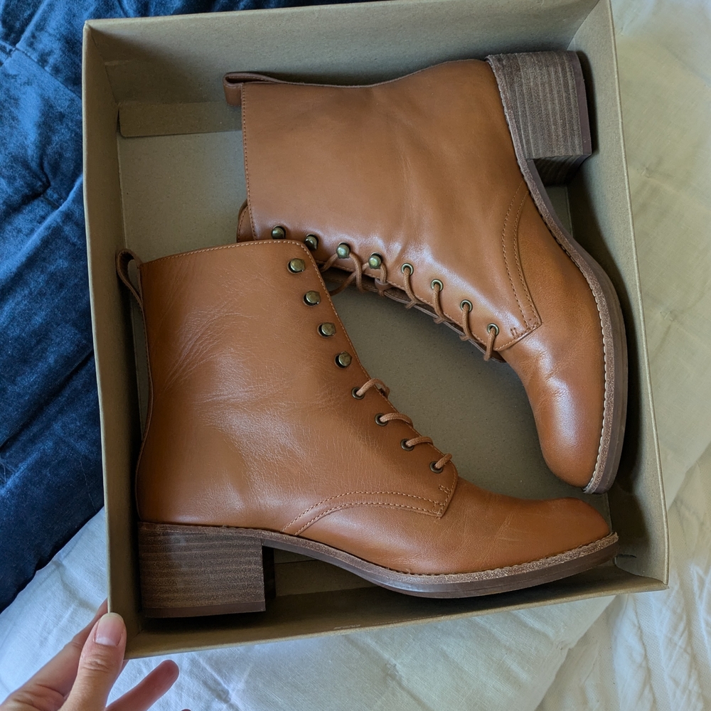 Madewell The Patti Lace-up Boot In English Saddle Leather, Size 10, EUC
